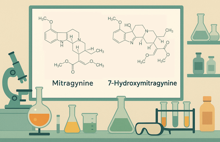 Ein Labor in dem die Chemische Struktur von den Inhaltsstoffen Kratoms gezeigt werden