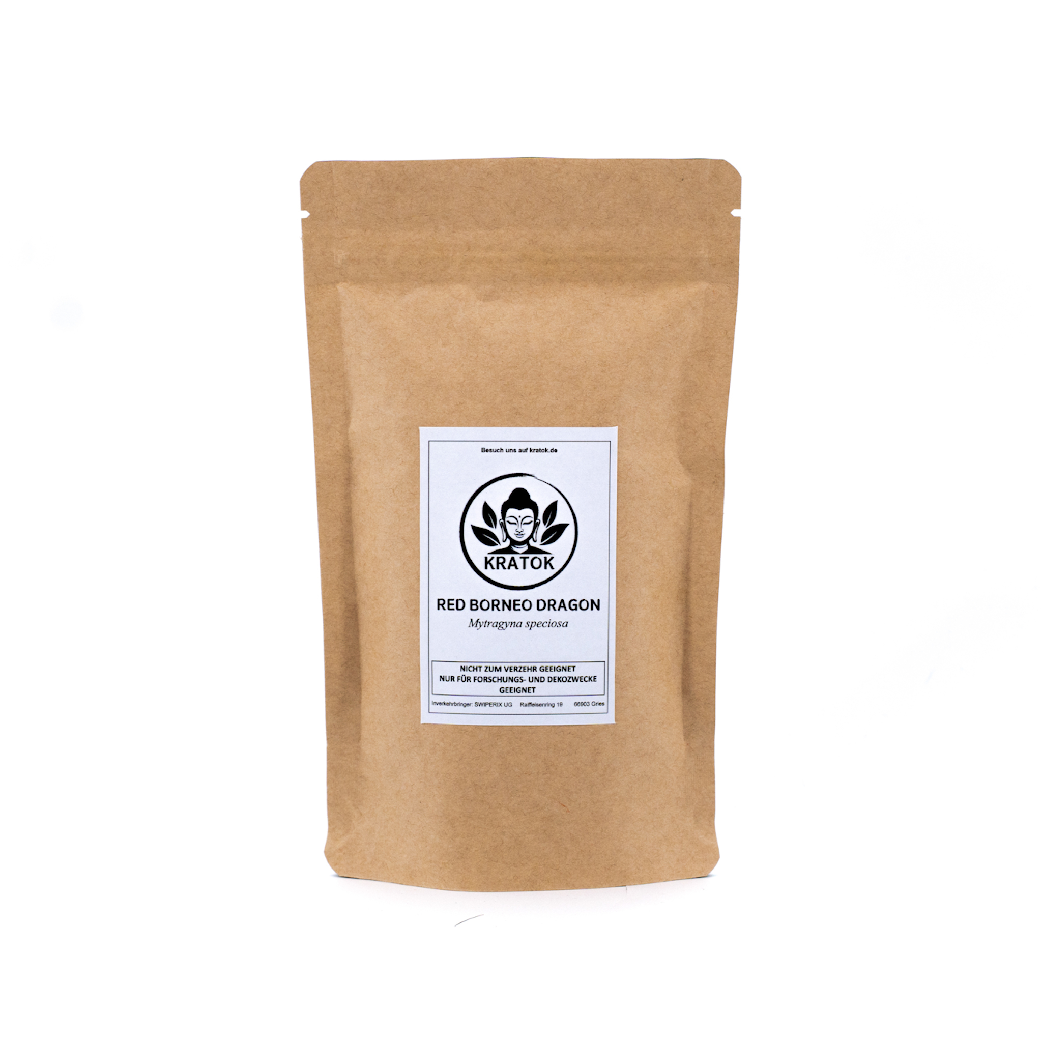 Red Borneo Dragon Kratom – rotes Kratom im Doypack mit Produktlabel 100g