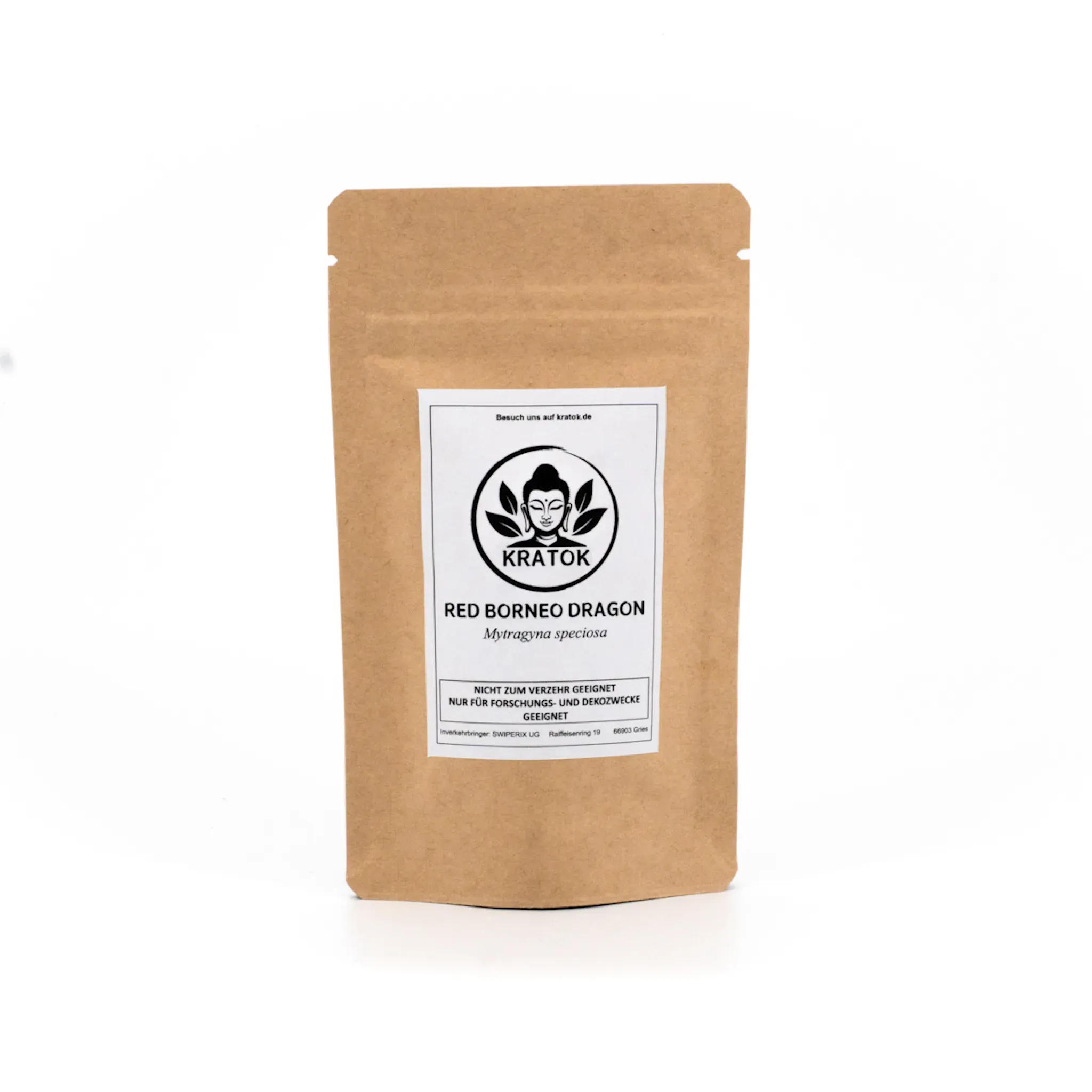 Red Borneo Dragon Kratom – rotes Kratom im Doypack mit Produktlabel 50g